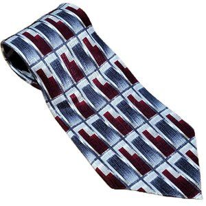 Pierre Cardin Classic 100% Silk Necktie‎ Geographic Patterns in Burgundy & Gray